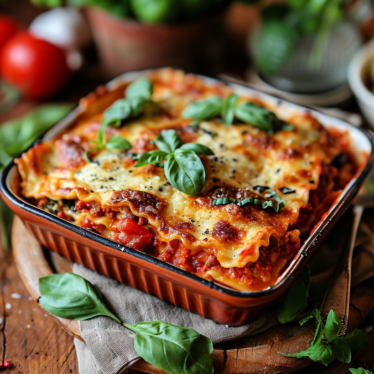 Four Cheese Lasagna with mozzarella and parmesan