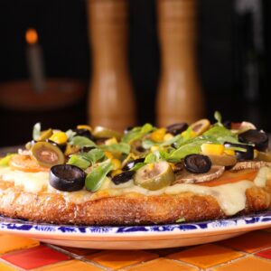 Classic Margherita pizza with tomato sauce and mozzarella